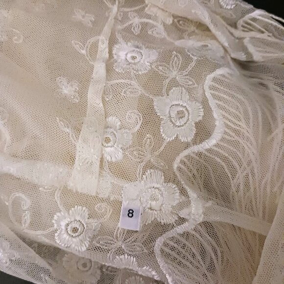 VTG Cattiva New York Cream Embroidered Lace Fringe Teired Dress w/ Jacket 8 - Picture 10 of 16